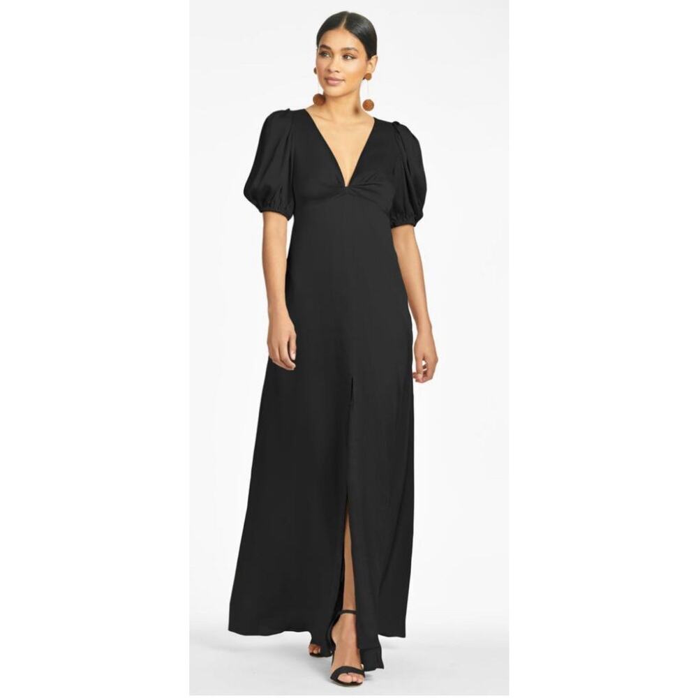 Sachin & Babi Alli Gown Black Puff Sleeve Deep‎ V Maxi Dress Women's Size 4 NWT